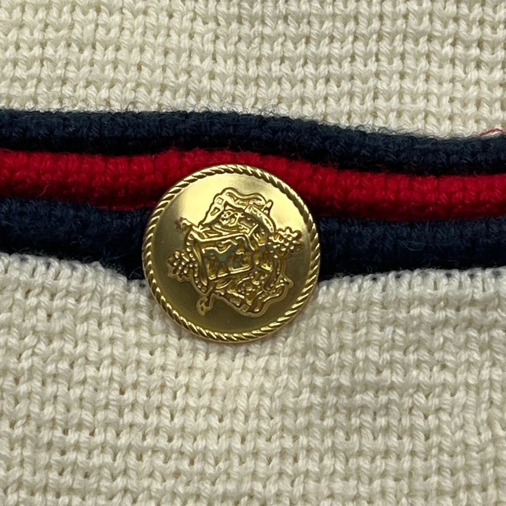 J.Crew Emilie Sweater Lady Jacket Womens Medium Ivory Contrast Navy Trim BX470